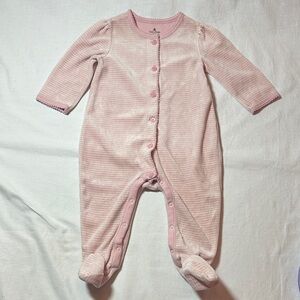 GAP - Pink Striped Velour Footie Onesie